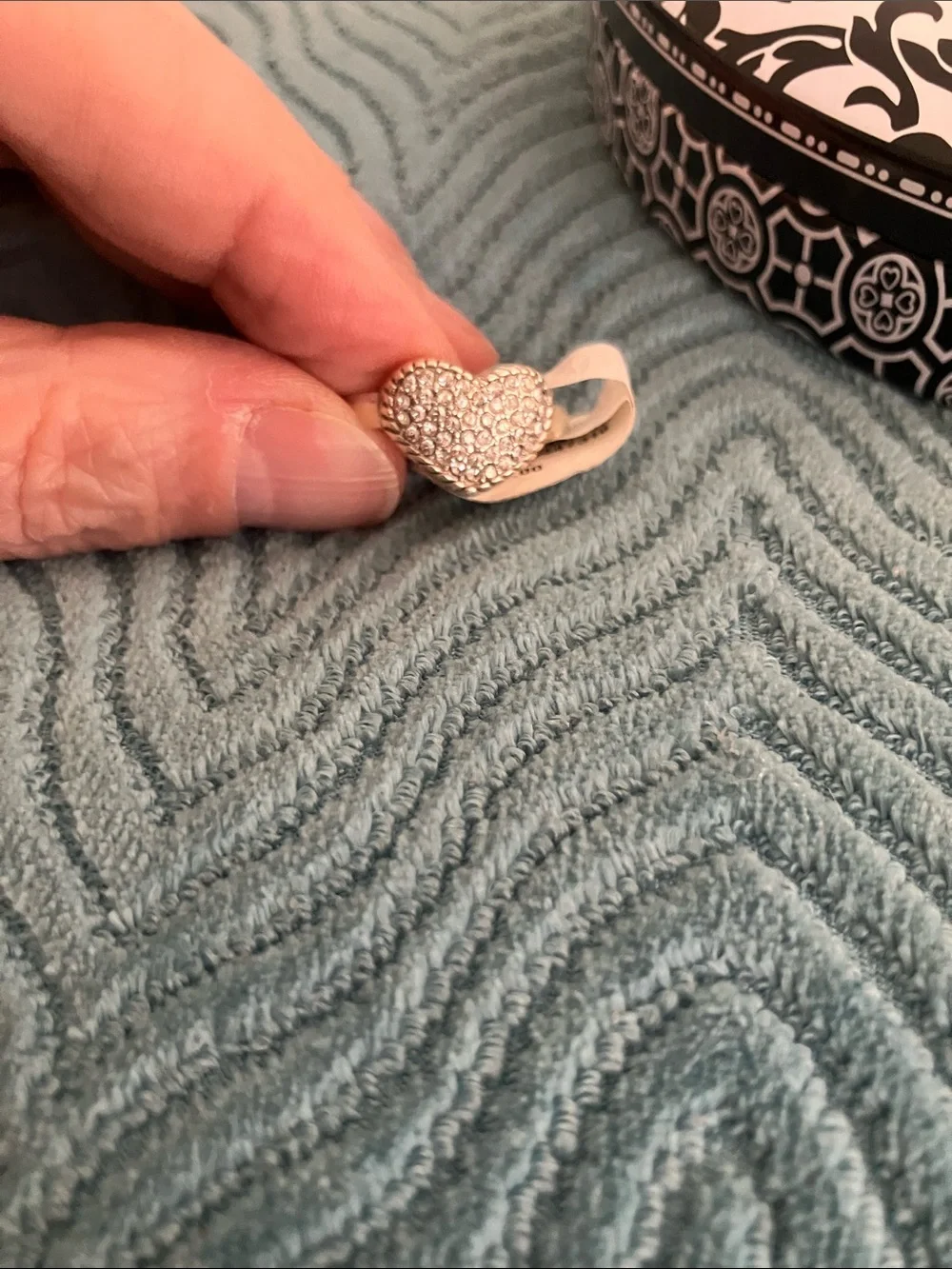 Liz Claiborne Silver Tone Heart Ring with Pave Crystals